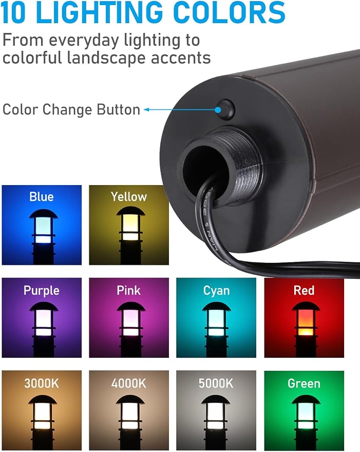 LEONLITE 12-Pack RGBCW Low Voltage Landscape Pathway Lights, 3W, CRI90 | Color Changing, 12-24V AC/DC, Aluminum, ETL, Multi-Color, Low Voltage LED Bollard Path Lights, for Walkway Yard Garden