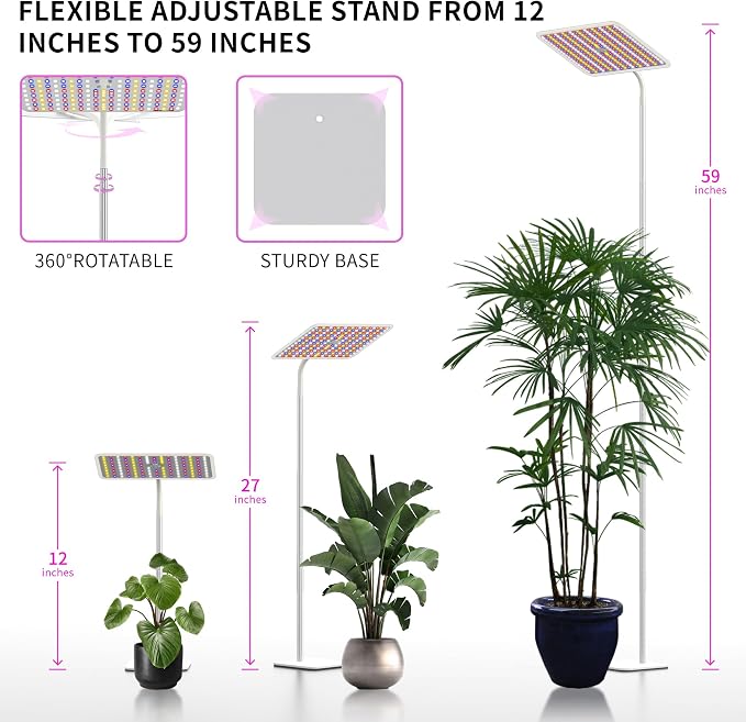 18W Grow Lights for Indoor Plants with Stand, Full Spectrum LED Plant Light for Indoor Plants,12-59 Inches Height Adjustable Growing Lamp with Auto On/Off Timer 4H/8H/12H, 4 Dimmable Brightnes | 120 LEDs Full Spectrum Plants Growing Light, 12-60" Heigh...