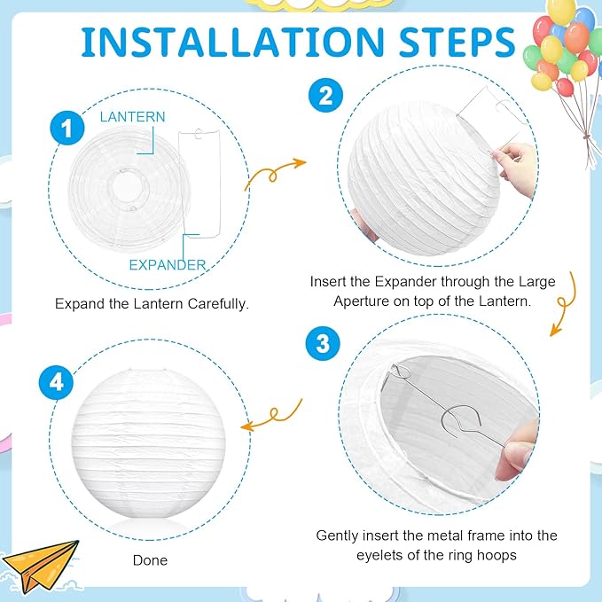 White Paper Lanterns Celehappy Hanging Round Paper Lanterns Decorative 6" 8” 10” Chinese Lanterns for Birthday Wedding Party Decoration Baby Showers Valentine Indoor Outdoor 12pcs