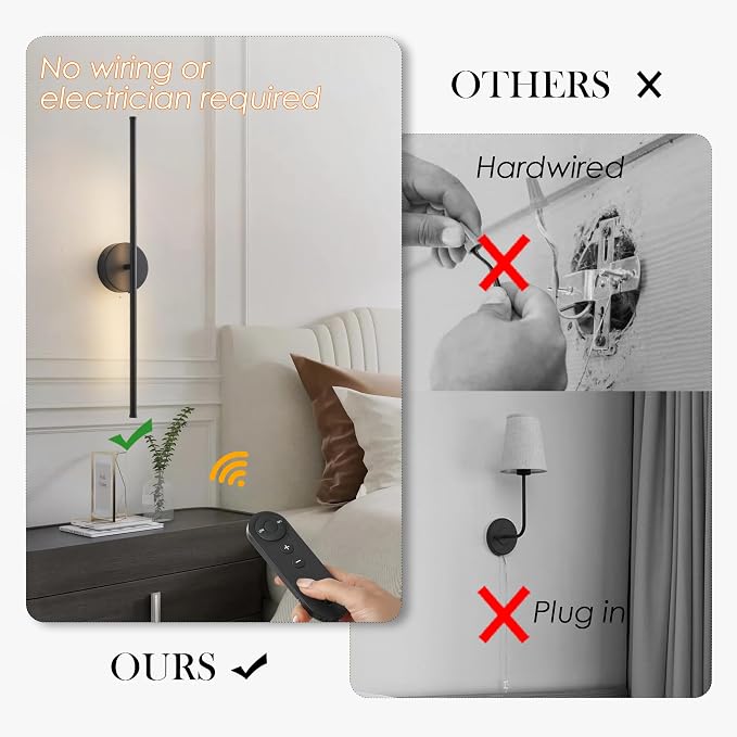 KARTOOSH Battery Operated Wall Sconces Set of Two Wireless Wall Lights | Rechargeable Wall Sconce with Remote 350°Rotate Dimmable 3000K LED Wall Lamp for Living Room, Bedroom
