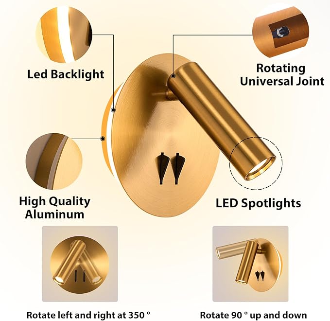 ZEROUNO Wall Mount Reading Light for Bedroom, Backlight Night Wall Lamp, Hardwired Sconce with Switch,LED Wall Lighting for Bedroom Bedside Lamps (Antique Bronze)
