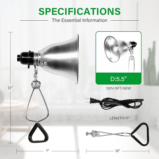Simple Deluxe Clamp Lamp Light 60 Watt with 5.5 Inch Aluminum Reflector (no Bulb Included), 6 Feet Cord, 1 Pack, Black, New Version