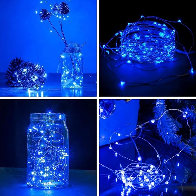 3 Pack Fairy Lights Battery Operated with Remote Xmas Twinkle Lights Blue | Each 80LED 26FT, 8 Modes & Timer, Waterproof Wire, Battery String Light for Christmas Party Wedding Outdoor Indoor Home Decor