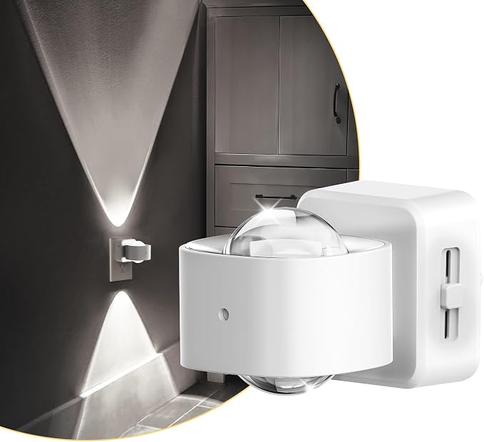 L LOHAS LED Night Light Projector, Night Lights Plug into Wall Light Sensor | Dusk to Dawn Sensor Nightlight, Rotating White Nightlights, Daylight Ambient Lighting for Bathroom, Hallway, Gift, 1 Pack