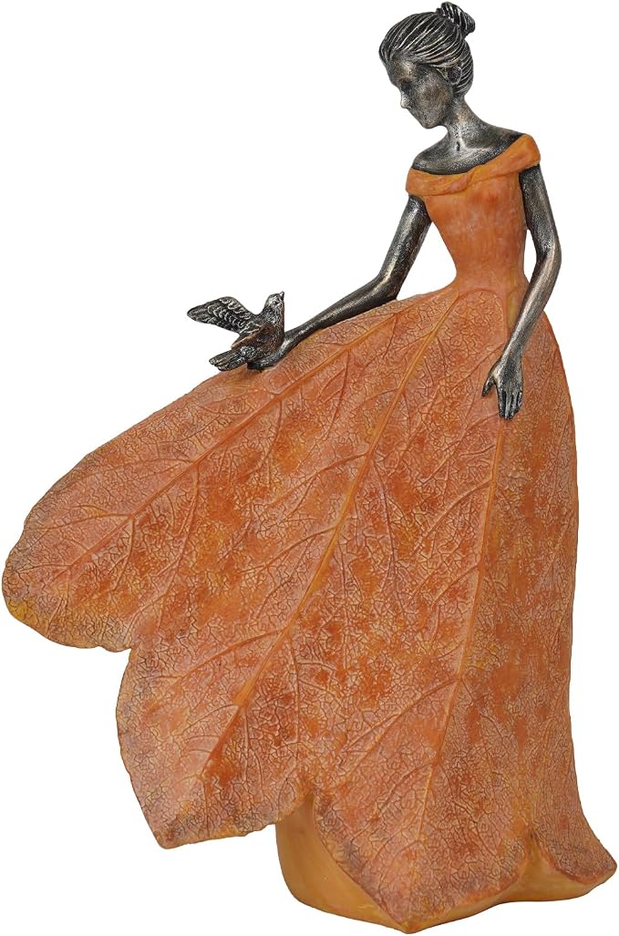 Guichifun Fairy Statue Orange Leaf Angel Girls Fall Decor | Resin, Outside or Inside, Rustic Garden Outdoor Yard, Gift 8.5 x 5.25 x 12 Inch