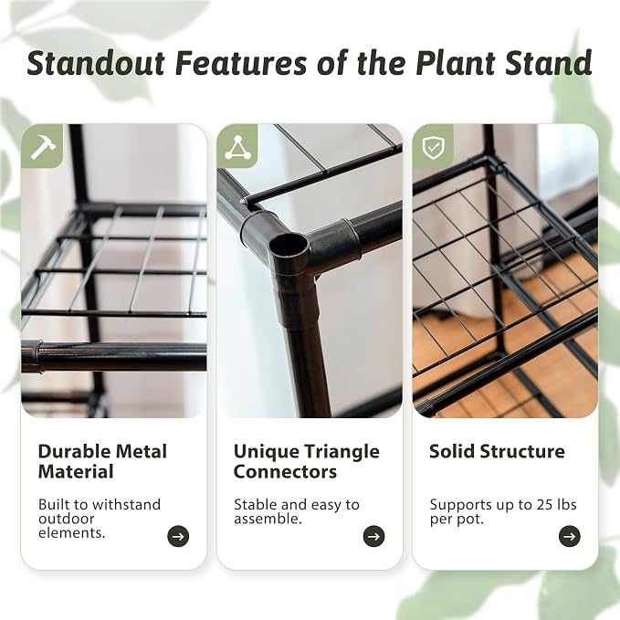 GENTINGBRO Metal Plant Stand Outdoor 62.2" Tall Plant Shelf for Plants 12 Pots Large Plant Sheves for Indoor Plants Living Room Heavy Duty Rack Garden Balcony Patio Hanging Planter
