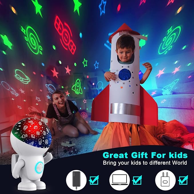 Astronaut Star Projector with Timer, 360 Degree Rotating Blue Halo Engergy Light Space Effect Kids Room Night Lights for Children Sleep Peacefully, Birthday Chritmas Gifts,Kids' Room décor