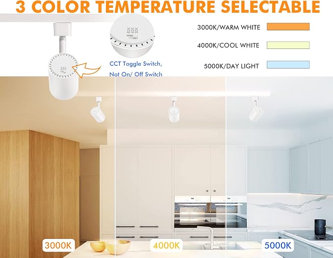 CLOUDY BAY LED Track Lighting Heads,3000K/4000K/5000K Selectable,Dimmable 8W,CRI90+ True Color Rendering Adjustable Tilt Angle Track Light,White,Halo Type,Pack of 6