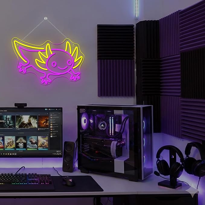 LUCUNSTAR Axolotl Neon Sign Anime Neon Signs for Wall Decor Man Cave Axolotl Decor for Men Neon Light for Wall Anime Kawaii Led Decor USB Powered Led Animal Signs for Home Wall Decor Boys Room