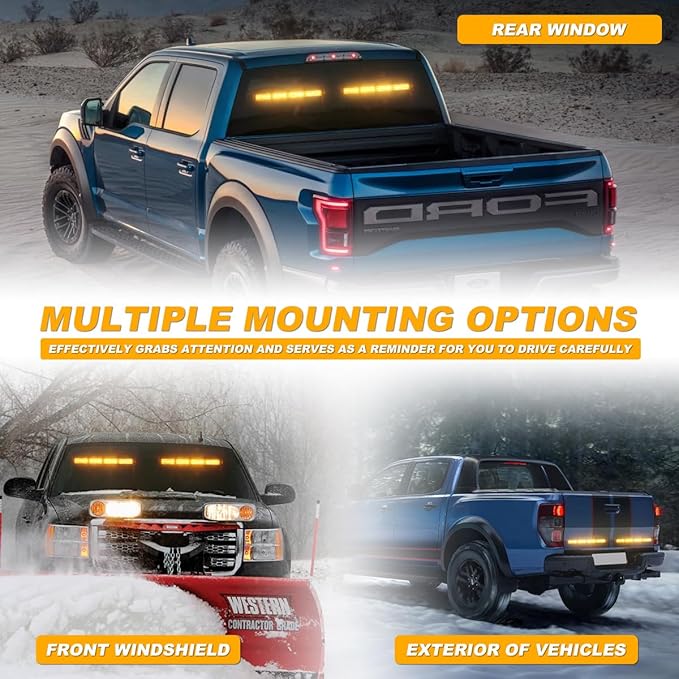 2X 17.7 Traffic Advisor Strobe Light Bar Amber Emergency Warning Flashing Safety Front/Rear Windshield Lights for Construction Vehicles Snow Plow Tow Trucks, Amber