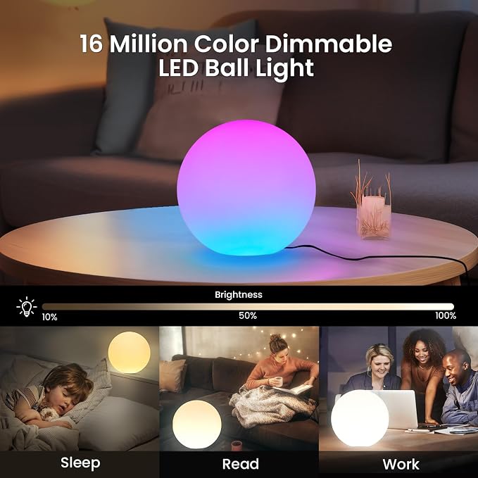 LOFTEK Smart Night Light, Color Changing LED Ball Lamp with APP &Music Sync | 16 Million Colors, 220 Scene Modes, Rechargeable, Time Setting, Corded Electric, RGB Ball Mood Lighting for Living Room