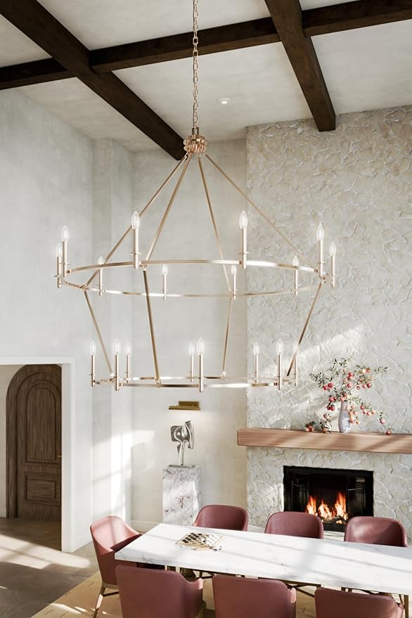 KICHLER Carrick 18-Light 2-Tier Chandelier, Updated Traditional Light in Polished Nickel, Sloped Ceiling Compatible, for Grand Foyer or Great Room (49.75" x 54.25"), 52708PN