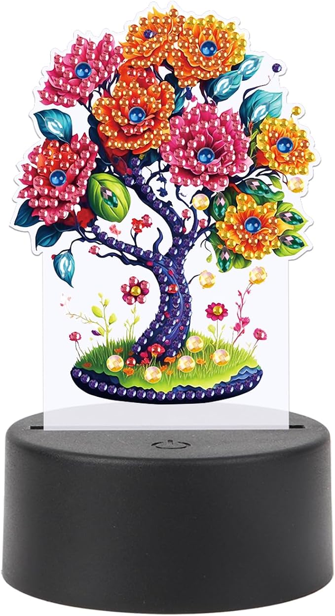 JISHSHAY Diamond Painting Night Light Diamond Art Table Lamps Gem Art LED Lights Gem Painting Desk Lamp Mosaic Kits for Adults DIY Kits for Adults Paint by Numbers Special Shape Tree of Life