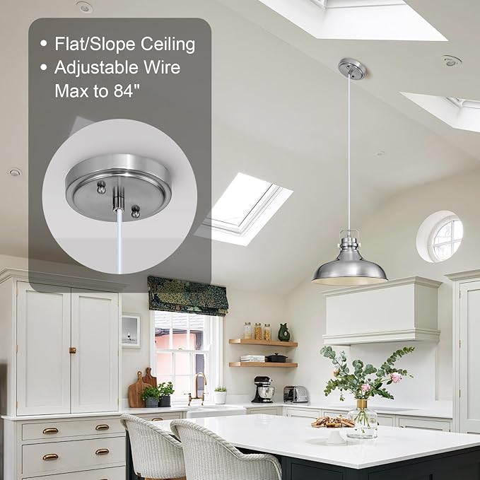 Brushed Nickel Modern Pendant Lights Kitchen Island Fixtures | ETL Certificate,Industrial Adjustable Height Vintage Dome Hanging Light Fixtures for Barn,Dining Room 1 Pack