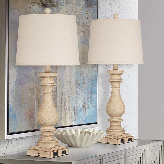 29" Tall Table Lamp for Living Room Set of 2,Farmhouse Nightstand Bedside Lamps with USB C+A Ports & AC Outlet,3-Way Dimmable Touch Control Desk Lamp for Bedroom,Color 1