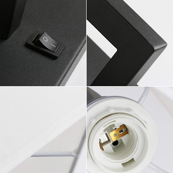 PERMO Single Wall Sconce Black Finish Light Fixture with White Textile Shades and On/Off Switch Button Small Modern Nightstand Lamps for Bedrooms Bedside Reading