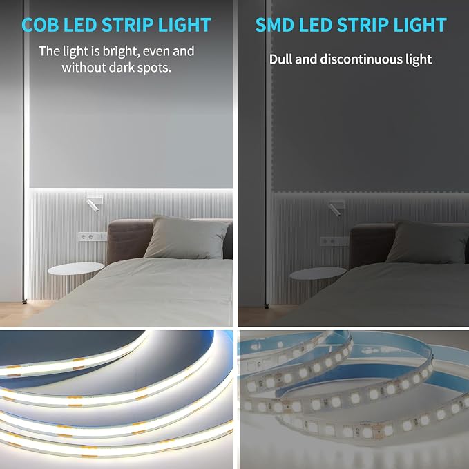 COB LED Strip Lights 100ft,6000K DC 24V Dimmable White | Flexible LED Lights Strip for Bedroom,with Remote&app Control LED Rope Lights for Living Room,Shelf,Cabine(2 Rolls of 50ft)