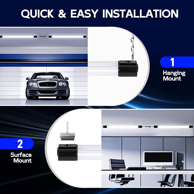 hykolity Linkable LED Shop Light 2FT with Power Cord,3500LM 5000K Daylight | 30W Utility Light Fixture,Hanging or Flush Mount,Shop Lights for Garage,Workshop,Utility Room,ETL Listed,Black,4 Pack