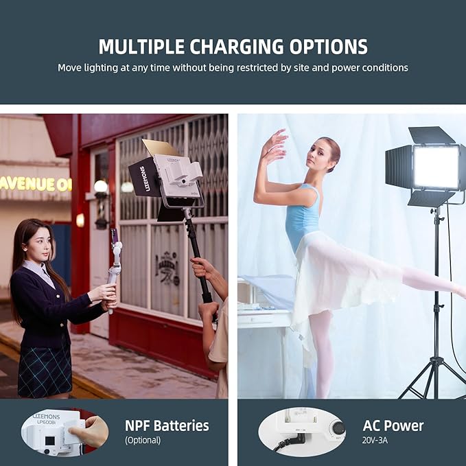 Godox LP600Bi Bicolor LED Video Light with Barndoor, 60W 2800K-6500K 9020Lux LED Panel Light with 11 FX Effects APP Control CRI/TLCI 96+ Dimmable 0-100% Studio Soft Light for Photography