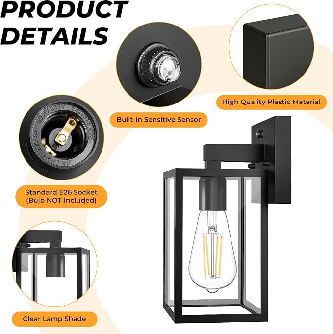 4 Pack Dusk to Dawn Outdoor Wall Light Fixtures | Exterior Porch Light Waterproof Wall Sconces Lanterns