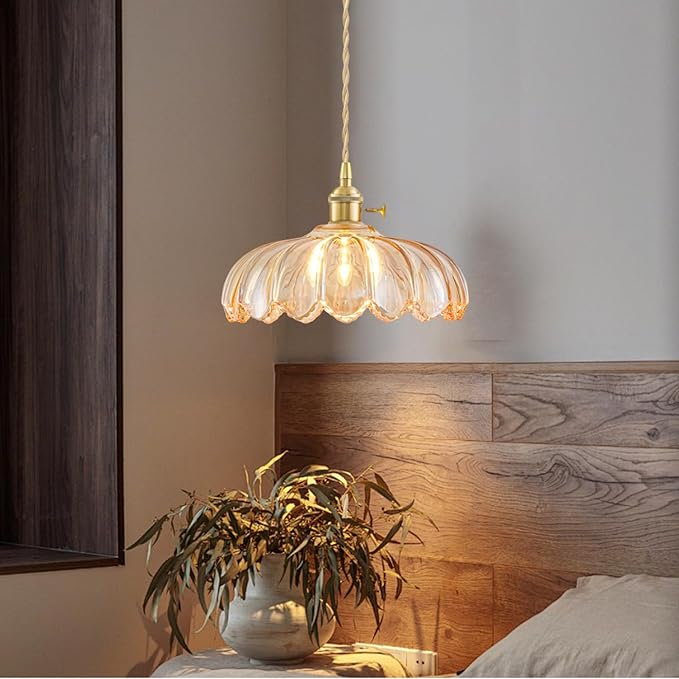 3 Pack Glass Pendant Lights Kitchen Island, Vintage Brass Pendant Light Fixtures, Adjustable Amber Kitchen Pendant Lighting Over Island for Bedroom Living Room Hallway Dining Room