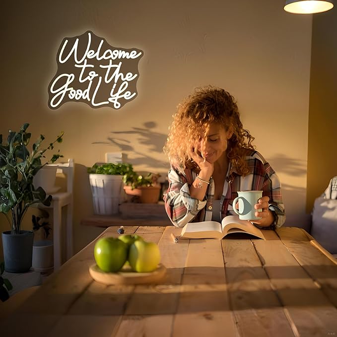 Whfobfe Welcome to The Good Life Neon Sign Led Neon Lights Signs for Wall Decor USB Powered Led for Room Decoration Home Game Room Bar Party Decor