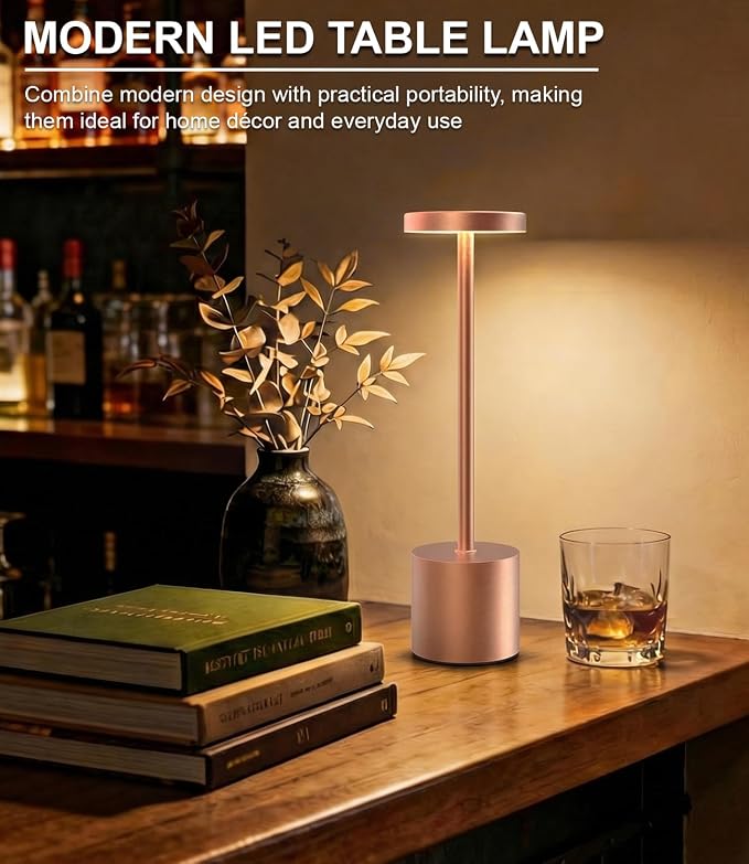 Cordless Table Lamps Rechargeable Set of 2, Portable LED Desk Lamp, 5000mAh Battery Powered Wireless Table Light - 3 Color Dimmable Lighting for Restaurant Dining Patio Outdoor Bedroom(Rose Gold)
