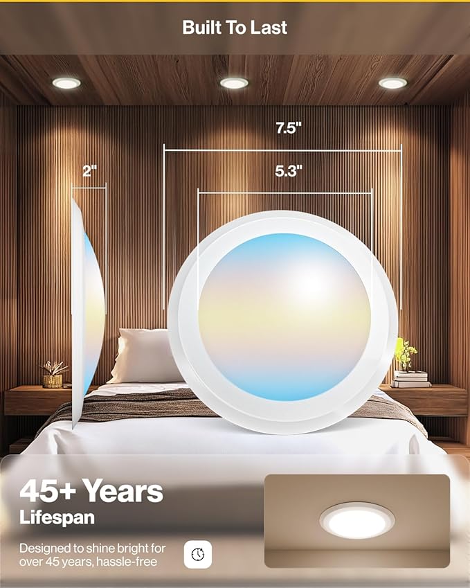 Sunco 24 Pack LED Disc Lights Ceiling 6 Inch, Flush Mount Disk Light, Recessed Can Lighting, 1050 LM, 15W (75W Equivalent), Selectable CCT 3000K/4000K/5000K/6000K/6500K, Dimmable, Damp Rated ETL