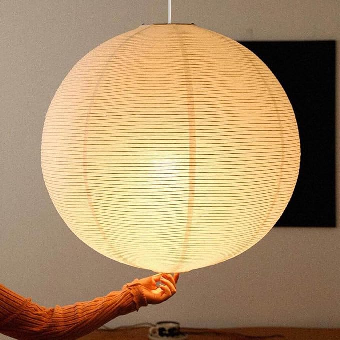 2 Pack 18 Inch Plug-in Paper Lantern Pendant Light, Rice Paper Lamp | Japanese Wabi-Sabi Light, 4.5M/15FT Adjustable Cord, E26 Socket, Soft Diffused Light for Bedroom, Dining Room & Cafe Decor