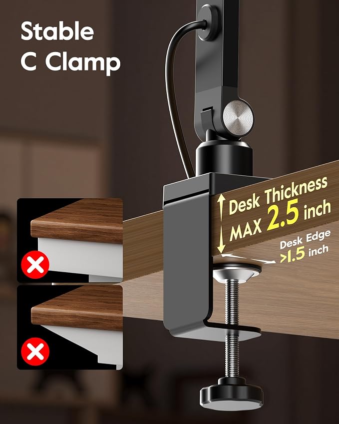 LED Desk Lamp for Home Office with Clamp, Remote, 30 Modes | Eye-Care, Pro Lighting for Zoom Meeting, Video Streaming, Recording, Flexible Arm, Memory, 2000LM, CRI 97.8