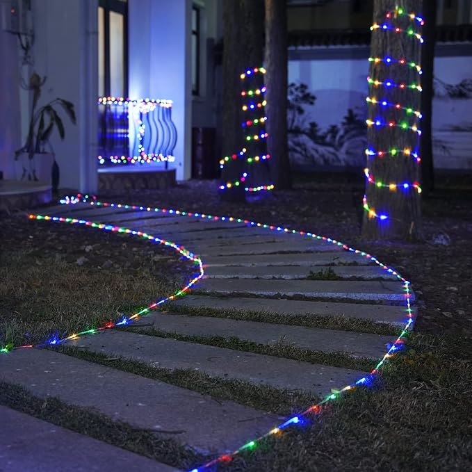 JMEXSUSS 2 Pack 100 LED Solar Rope Lights Outdoor, Multicolor Tube Lights | 33ft, IP65 Waterproof, 8 Modes, PVC Tube, Outdoor, Trampoline Lights For Fence Walkway Path Trampoline Christmas Decor