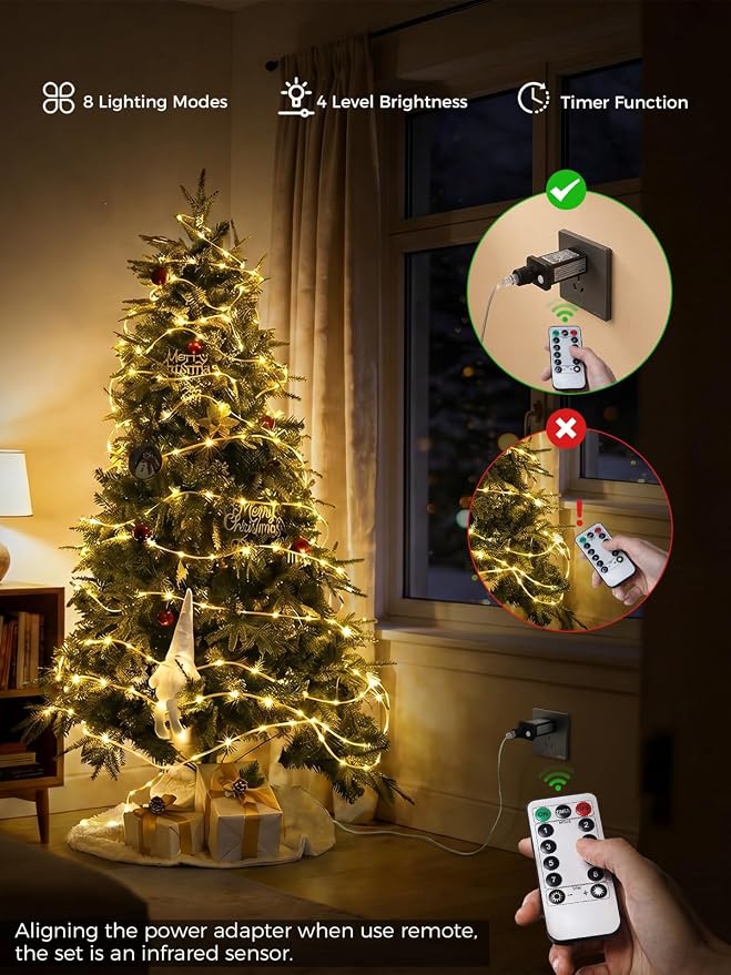 165FT 500LEDs Connectable Rope Lights Plug in,Warm White | Rope Lights for Outside,Waterproof 8 Modes Remote Tube Light for Indoor Outdoor Christmas Wedding Birthday Patio Porch Garden