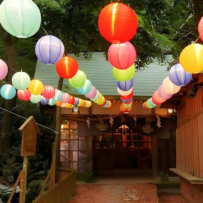 Multicolor Lantern String Lights,25ft 10pcs Chinese Lanterns with G40 LED Light Bulb,Plug-in Nylon Hanging Lanterns Lights for Outdoor,Patio, Backyard, Summer Party,Garden,Festival