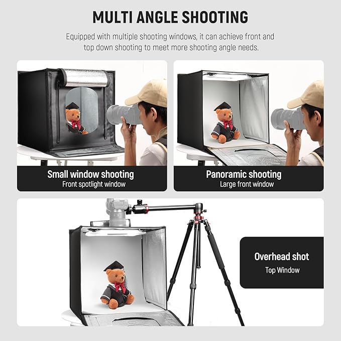 NEEWER 50W Upgraded Photo Studio Light Box, 20"x20" Portable Folding Photography Lightbox, 4 Backdrops, 5600K 192 LEDs 5310lx/0.5m Dimmable Picture Booth Shooting Tent for Jewelry Electronics, LP50