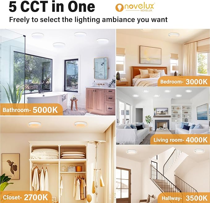 ETL Certified 7 inch Ceiling Light Dimmable Ultra-Slim Round LED Ceiling Lights Flush Mount 2700K/3000K/3500K/4000K/5000K 7'' Flat Ceiling Lamp Fixtures 5CCT 8 Pack