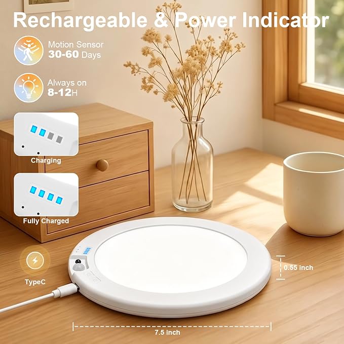2Pack Rechargeable Magnetic Ceiling Light/Shower Light with Remote | Motion Sensor, Wireless, Power Indicator, Waterproof, Battery-Powered LED, 3 Color, Dimmable, Closet, Pantry, Hallway, Patio