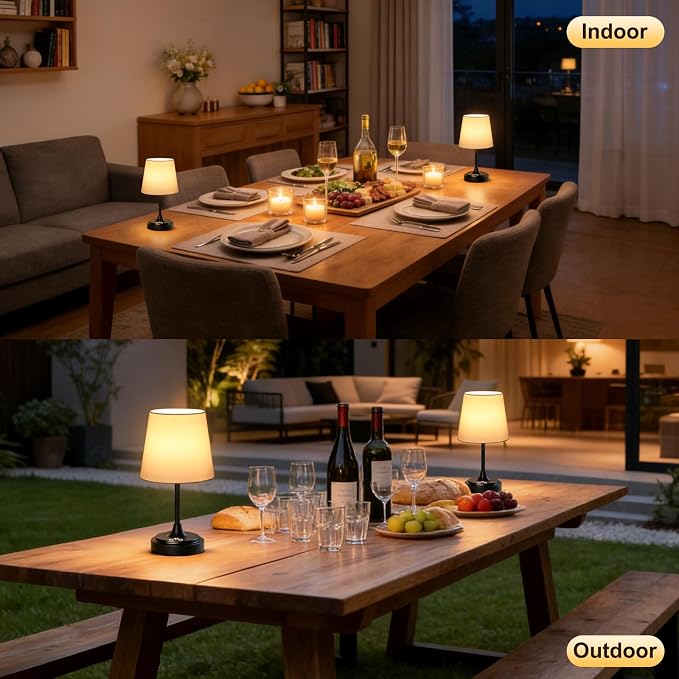 Wowag Small Cordless Table Lamp Rechargeable,5000mAh Battery Operated Desk Lamp,3 Colors & 7 RGB Stepless Dimmable,Touch Ambient Light for Bedside,Bedroom,Dining Room,Living Room,Black,WhiteShade