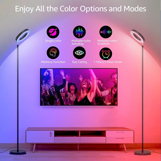 42W Dual-Sided Floor Lamp, RGB Color Changing LED Standing Lamp with Remote, Stepless Dimmabe Warm/Neutral/Cool Floor Light, Modern Torchiere Tall Lamps for Living Room Bedroom Gaming Party