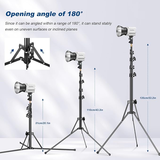 Godox Light Stand 210CM/83.9 in Extendable Photography Light Stand with 1/4” & 3/8” Universal Screw Reversible Portable Studio Lighting Tripod with Carry Bag Portable for Strobe Light Camera Softbox