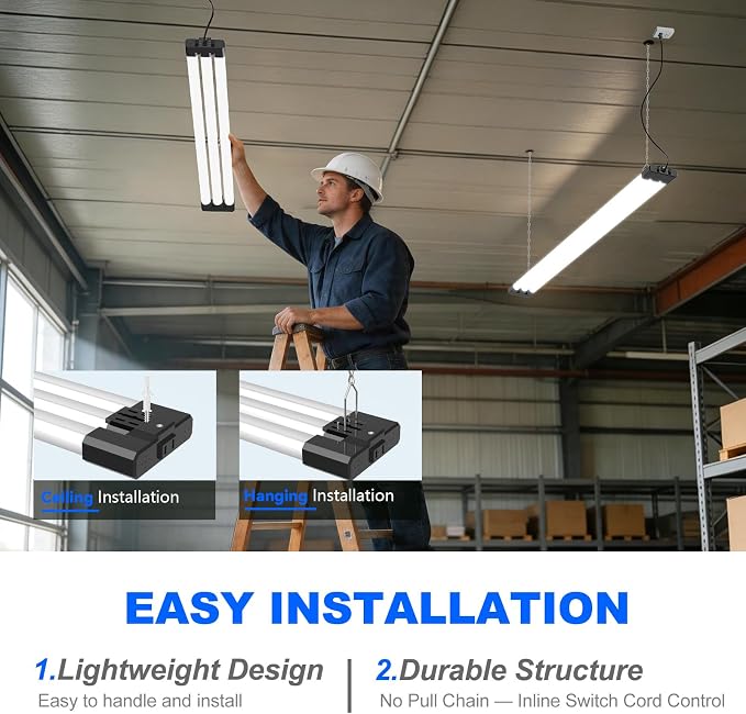 JESLED LED Shop Lights 4FT 7500LM, 3CCT & 3 Wattage Adjustable, ETL | 3CCT 4000K, 5000K & 6500K, 30W/40W/50W Selectable, Linkable for Garages & Workshops, Ceiling or Hanging Mount, 10 Pack