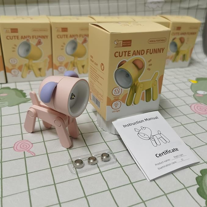 Cute Night Light for Kids, Adorable Mini Led Table Desk Lamp, Decorative Lamp Nightstand, Animal Pet Nightlights, Christmas Decorate Birthday Gifts for Children, Students (1 x Pink Dog)