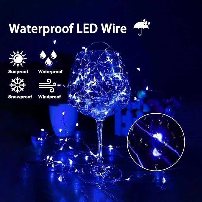 3 Pack Fairy Lights Battery Operated with Remote Xmas Twinkle Lights Blue | Each 80LED 26FT, 8 Modes & Timer, Waterproof Wire, Battery String Light for Christmas Party Wedding Outdoor Indoor Home Decor