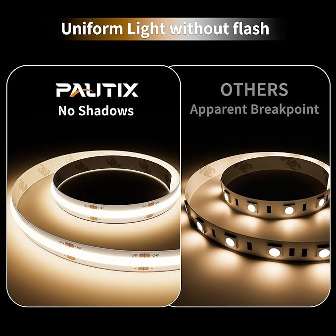 PAUTIX COB LED Strip Light IP65 Waterproof Natural White 4000K,UL-Listed 20ft/6.1m CRI 90+ Super Bright 24V LED Tape Light for Cabinet/Home/Office DIY Lighting Projects(Adapter & Dimmer Not Included)