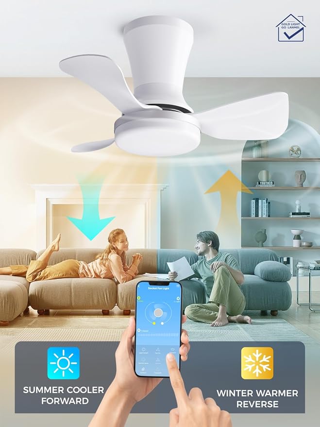 LANMEL Metal Ceiling Fan with Lights and Remote, 22 Inch, Silver & White | Modern Low Profile Flush Mount, Reversible, 3CCT Dimmable, Quiet, LED, For Bedroom, Living Room, Indoor/Outdoor Patio Use