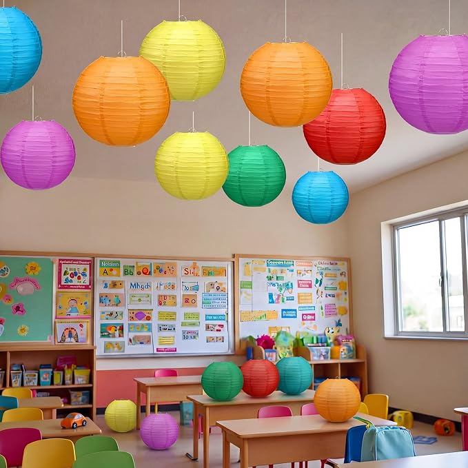 12 Pcs 10 Inch Hanging Paper Lanterns Party Decorations Colorful Rainbow Classroom Decor for Birthday Back to School Party Decoration for Classrooms Wedding Birthday Ceilings