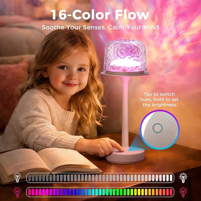 2-Pack Shower Lamp with Ocean Wave Projector, Rechargeable Waterproof LED Bathroom Light, 16 Colors, Remote & Touch Control, 3 White Modes, USB-C Mood Light for Shower, Spa, Bedroom