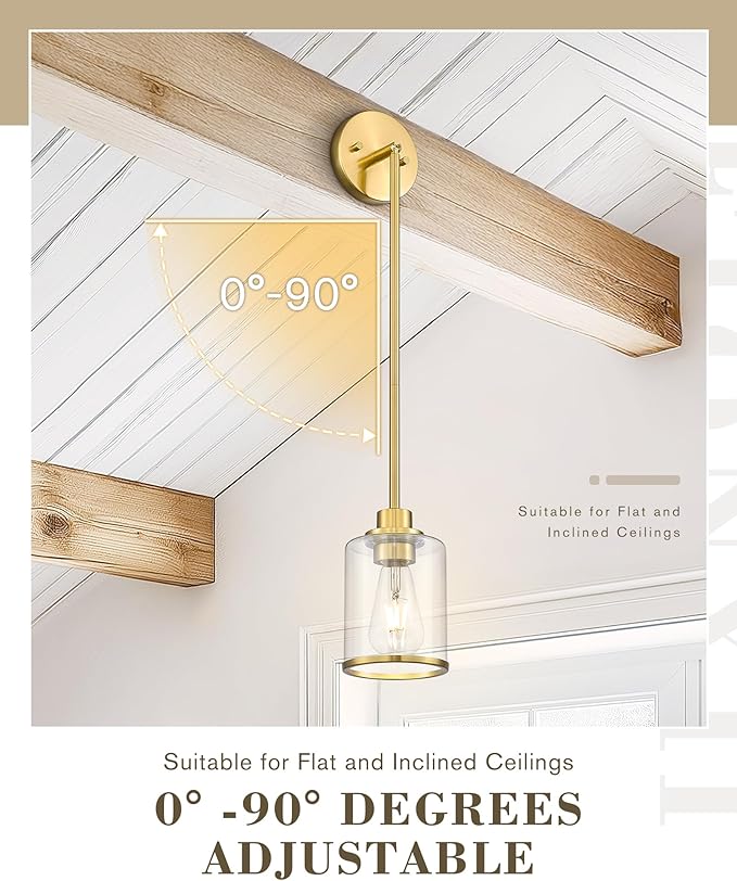 Beionxii Brushed Gold Pendant Lights Kitchen Island, Modern Kitchen Pendant Lighting Over Island, Hanging Lights with Clear Glass for Sink, Dining Room, Entryway, BX-PL02BG-CG (Only 1-Pack)