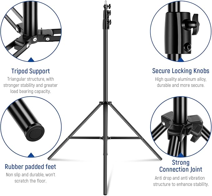 NEEWER 8.5ft/2.6m Air Cushioned Light Stand, Heavy Duty All Metal Tripod Stand with 1/4" to 3/8" Reversible Spigot, 3 Way Mounting Interface & Metal Locking Knobs, Max Load 5.5lb/2.5kg, ST-260AC | Metal Stand, 1/4" to 3/8" Reversible Spigot, 3 Way Moun...