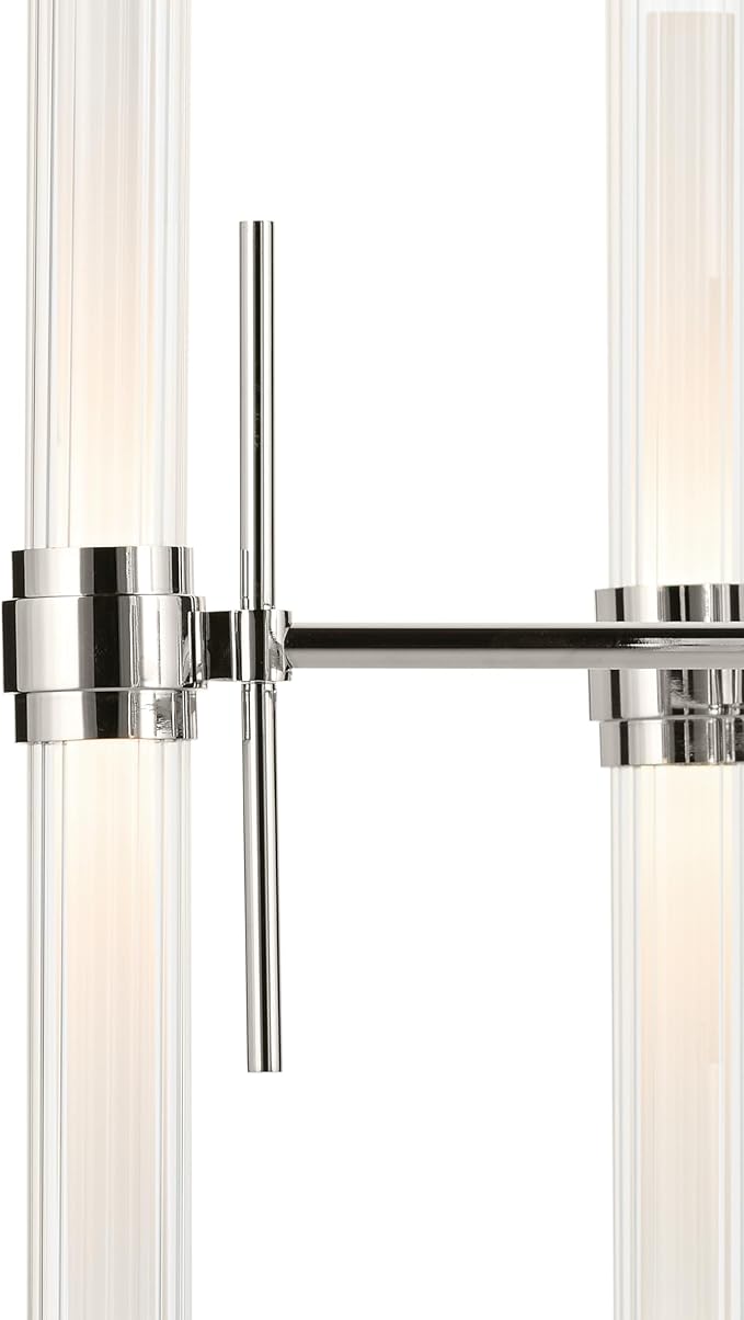Kichler Riven LED 12-Light Chandelier with Clear Fluted Glass in Polished Nickel, Sloped Ceiling Compatible, for Kitchen or Dining Room (17" x 33"), 52752PNLED