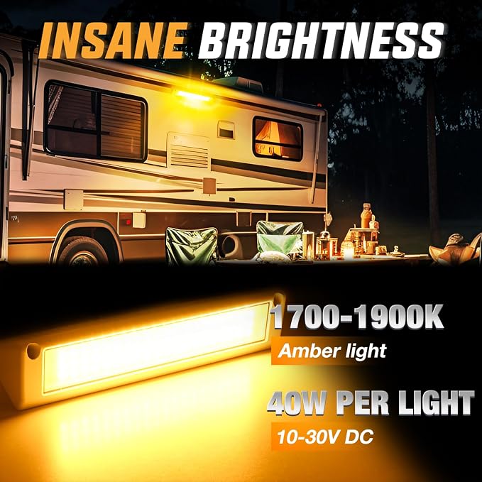 Nilight 1PC 13 Inch RV Exterior Light Amber Beam for RV Trailer Camper SUV | 1PC LED porch scene cargo light, white aluminum housing, 12V 24V waterproof for RVs trailers campers 5th wheels
